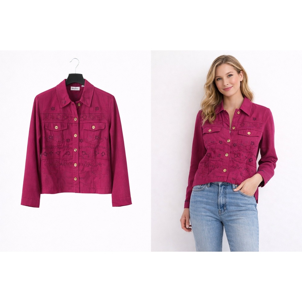 Artsy Beaded Embroidered Jacket W Small Berry Pink Good Boho Jewel Tone Eclectic